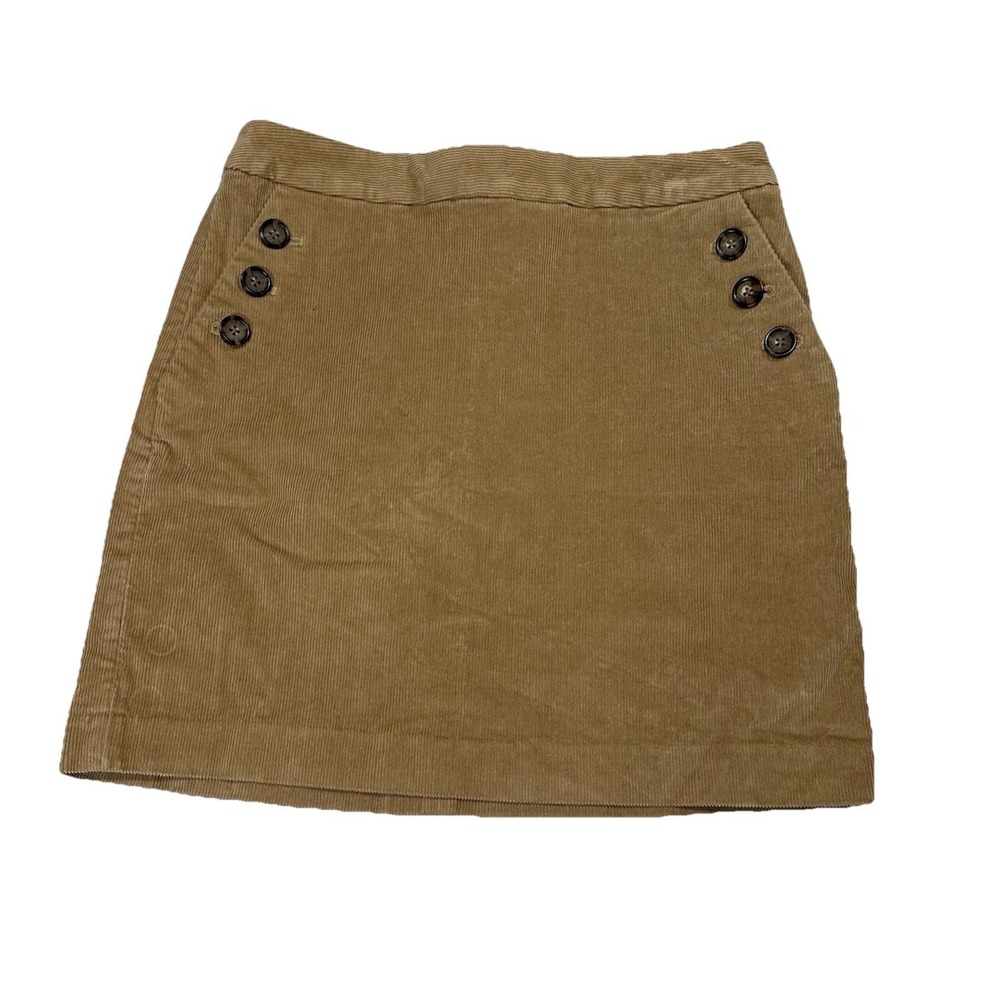 Banana Republic Tan Brown Corduroy Mini Skirt Stretch Size 8 Button Pockets